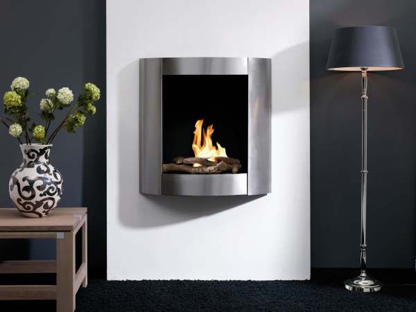 Ethanol-Kamin Wand Metall silber